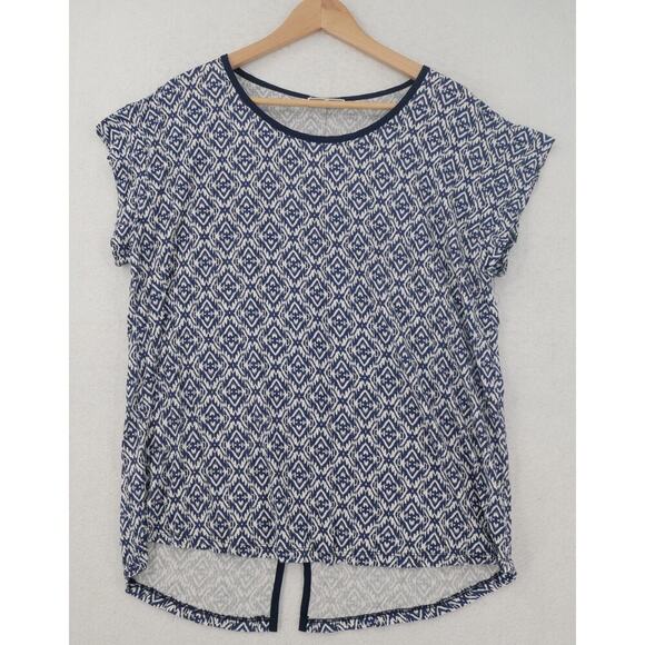 Pleione Women's  XL  Cap Sleeve High Low Shirt Blouse Blue White  Made in USA - Picture 1 of 6